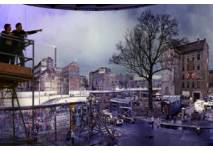 Ausschnitt aus Yadegar Asisis Panorama DIE MAUER mit Besucherplattform und Streichelzoo, gesehen von West-Berlin © asisi GmbH, Foto: Tom Schulze asisi Panorama "Die Mauer" in Berlin