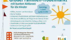 Ankündigung © KLAX Berlin gGmbH Großer Trödelmarkt zum Kindertag in den KLAX-Kindergärten in Berlin-Friedrichshain